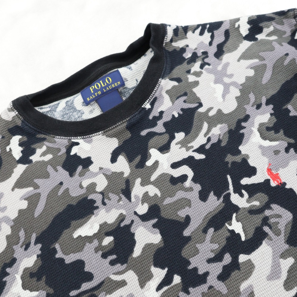 Polo Ralph Lauren Mens XXL Camo Waffle Knit Thermal Long Sleeve Shirt Gray